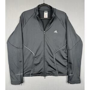 Vintage Adidas Gray Zip Track Jacket Womens XL White Embroidered Logo 2006 Y2K